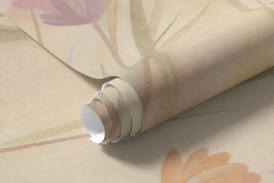 stenske poslikave Visoka trava in divje rože v nežnih pastelnih barvah, umetniško delo z izrazito teksturo w10062