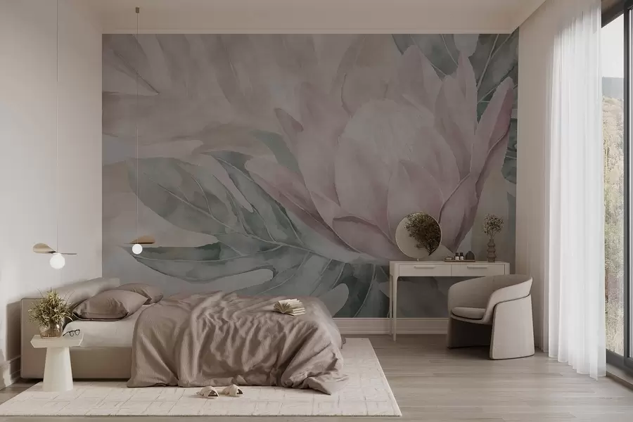 stenske poslikave Protea in tropsko listje w09988