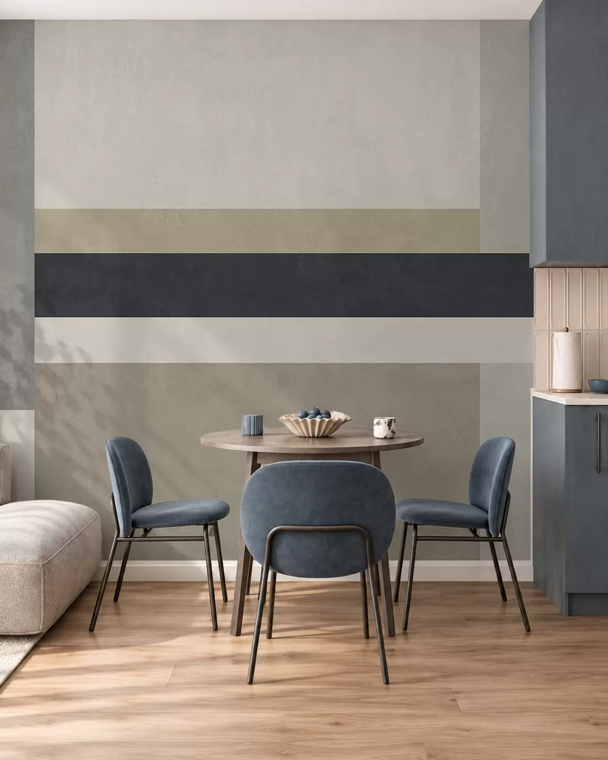 stenske poslikave Geometrični bloki v bežnih in sivih odtenkih s temno črto w05890v1