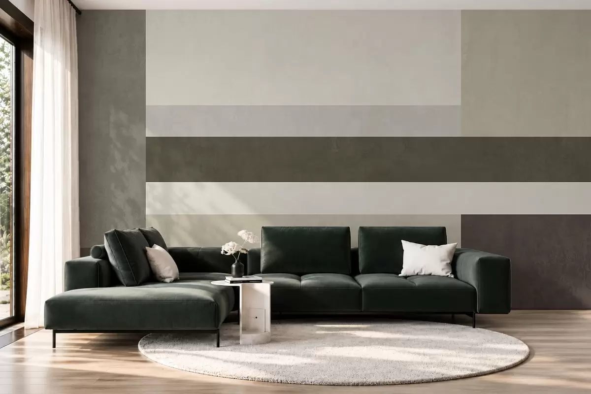 stenske poslikave Geometrična kompozicija z olivnimi, sivimi in bež barvnimi blokom w05890v3