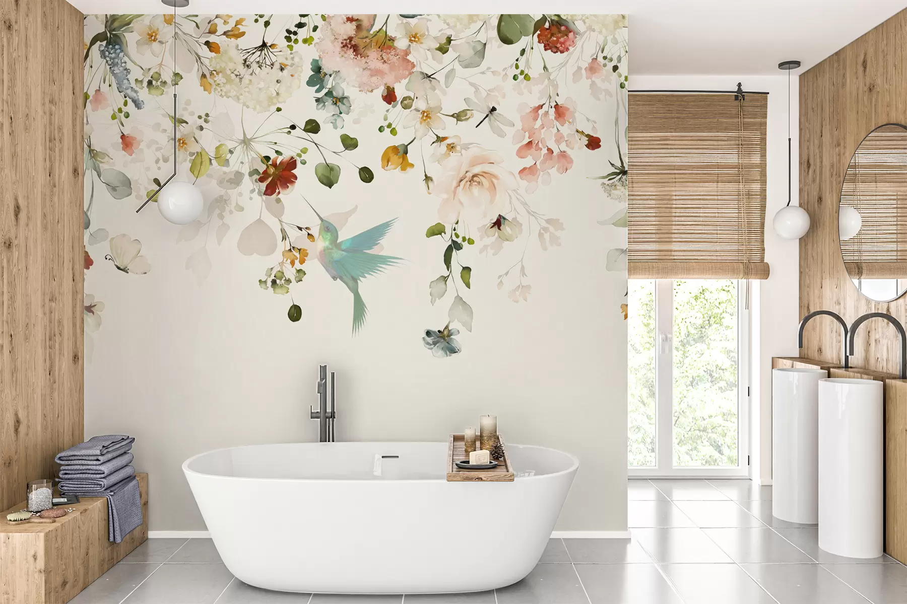 stenske poslikave Cvetje in kolibriji u59610