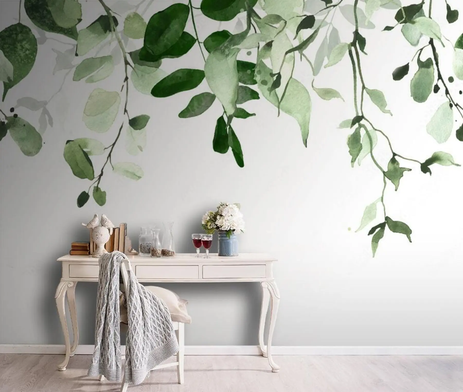 stenske poslikave Akvarelni listi in veje u72397