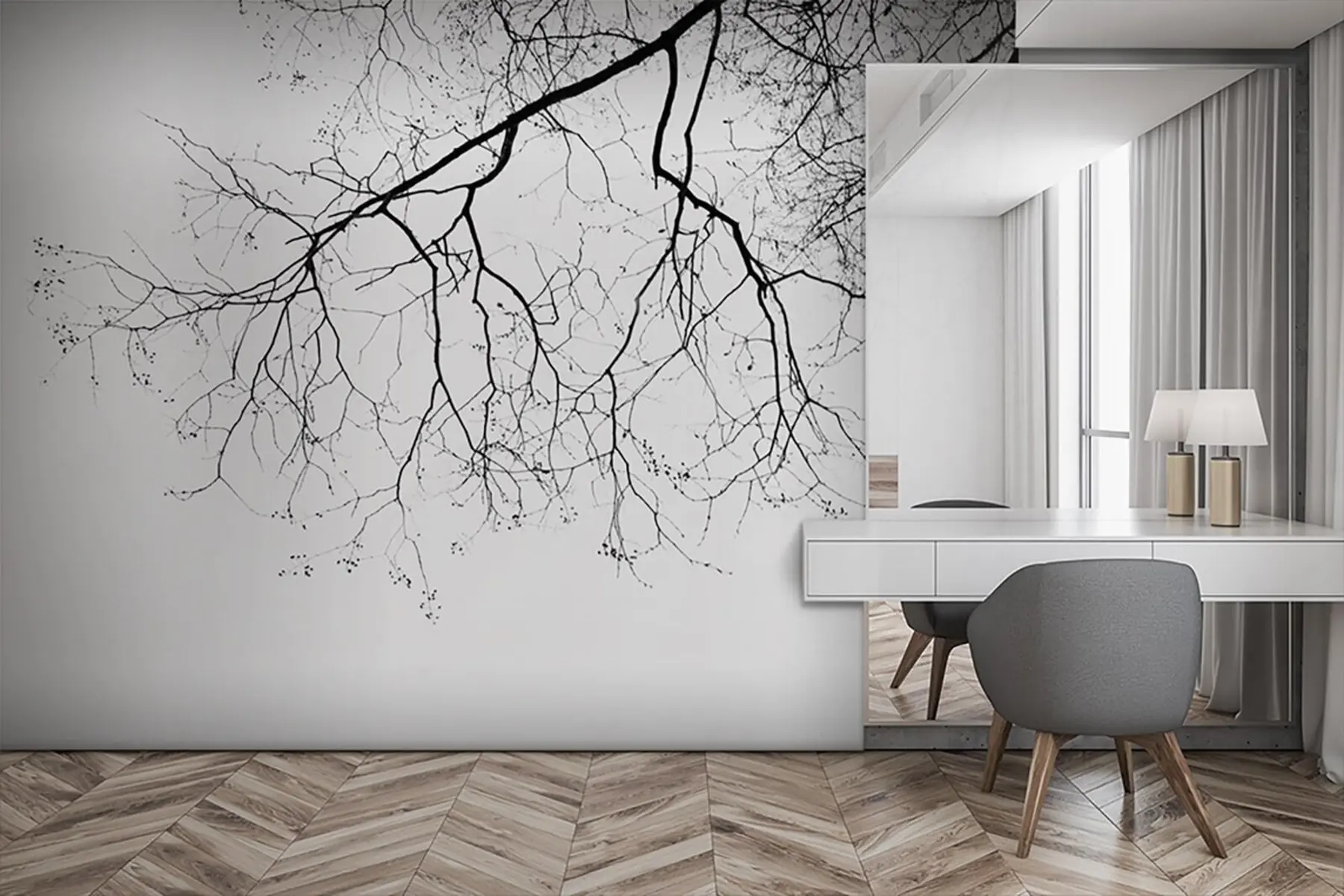 stenske poslikave Silhueta golega drevesa u72718