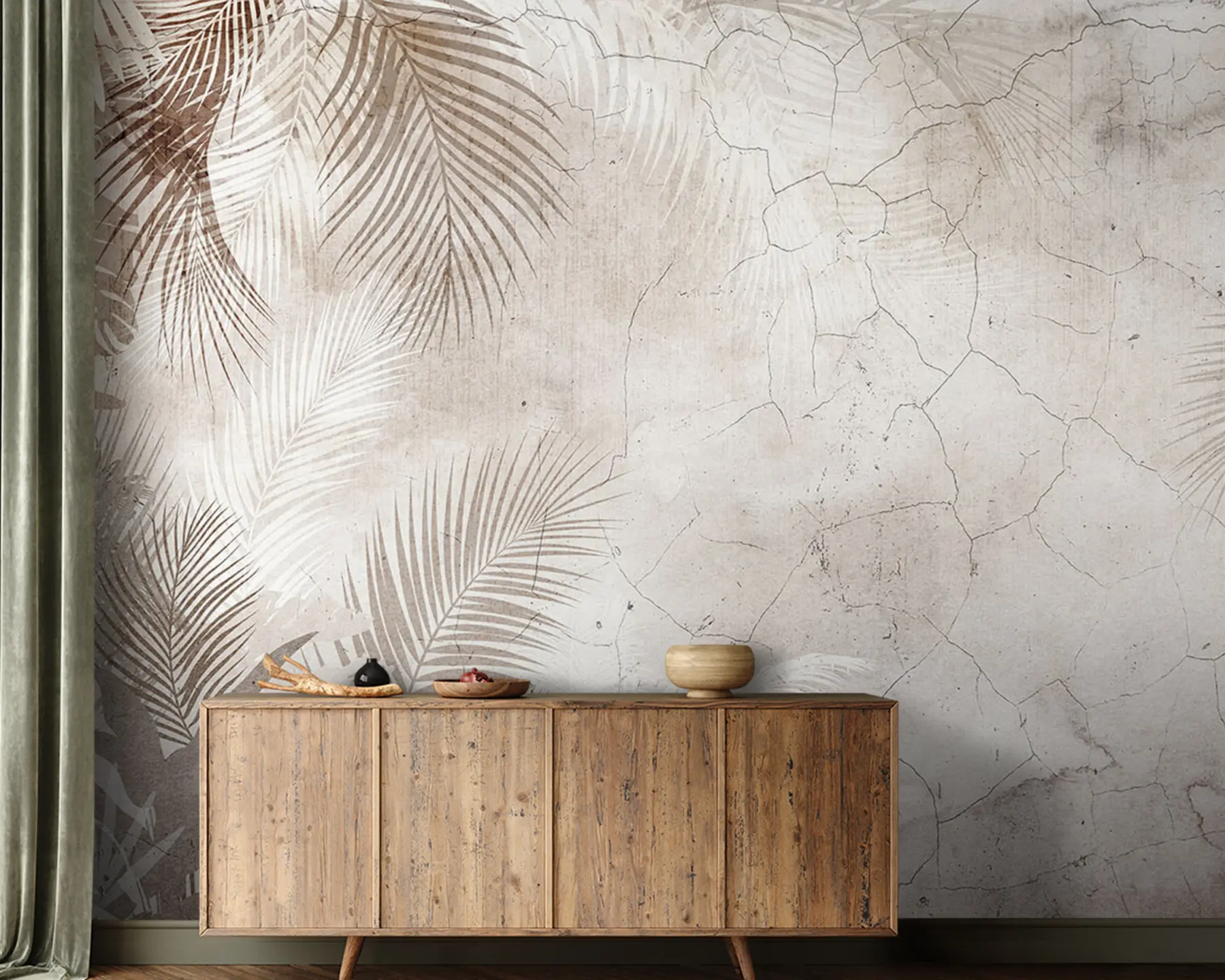 stenske poslikave Glamurozni 3D listi v slogu grunge u73583