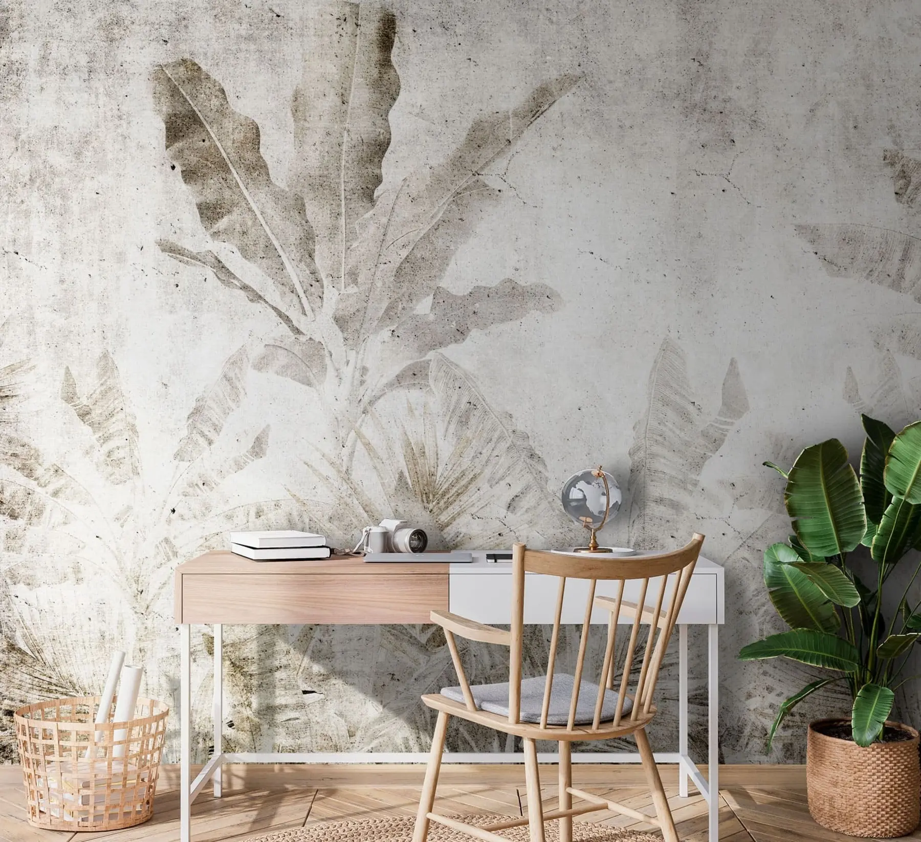 stenske poslikave Bananini listi na betonski steni u73886