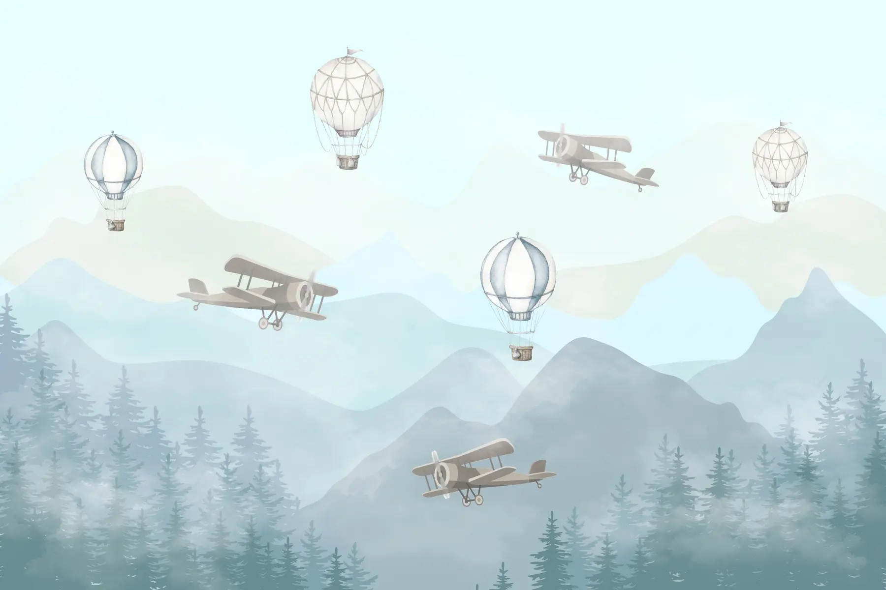 stenske poslikave Nebo z baloni in helikopterji u74226