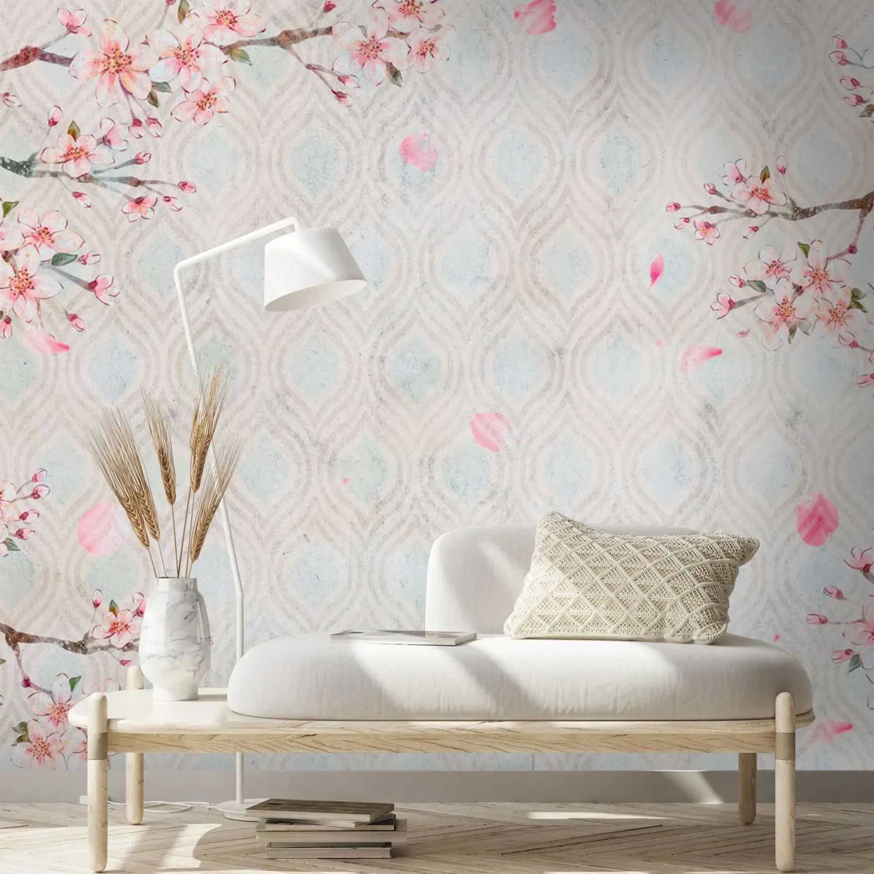 stenske poslikave Sakura cvetje v vintage slogu u74383