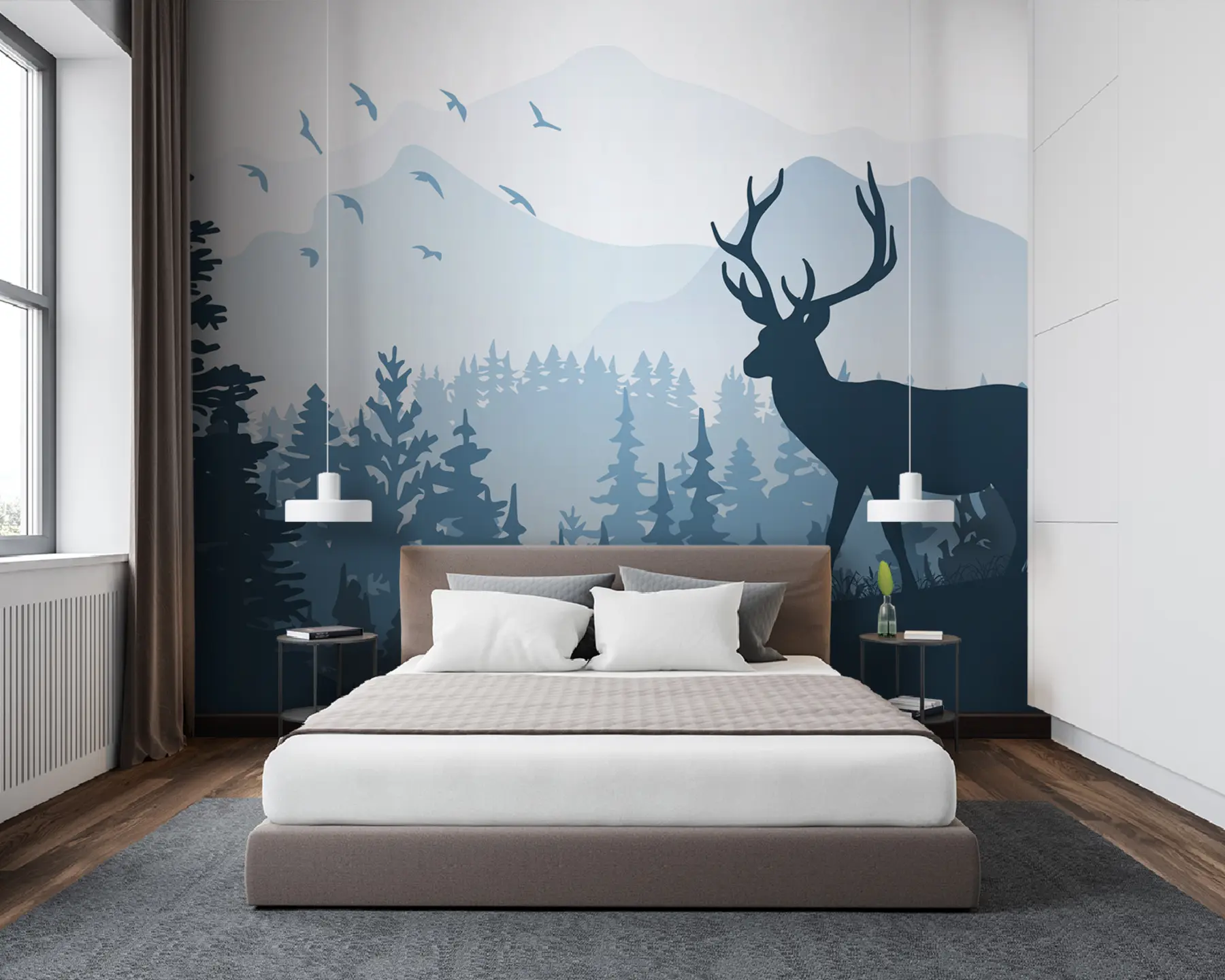 stenske poslikave Silhueta jelena v gozdu u93972