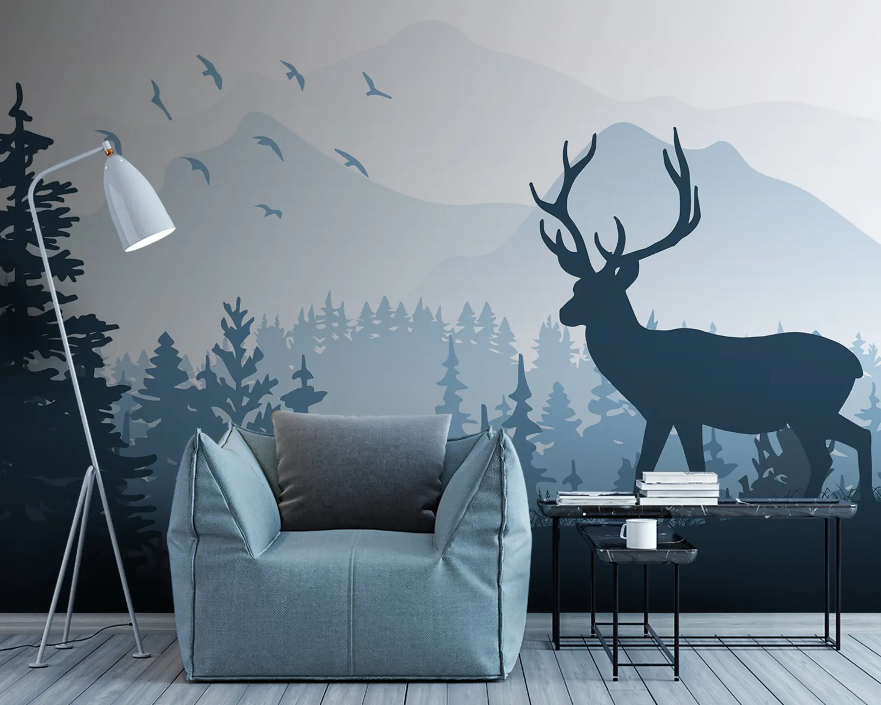 stenske poslikave Silhueta jelena v gozdu u93972