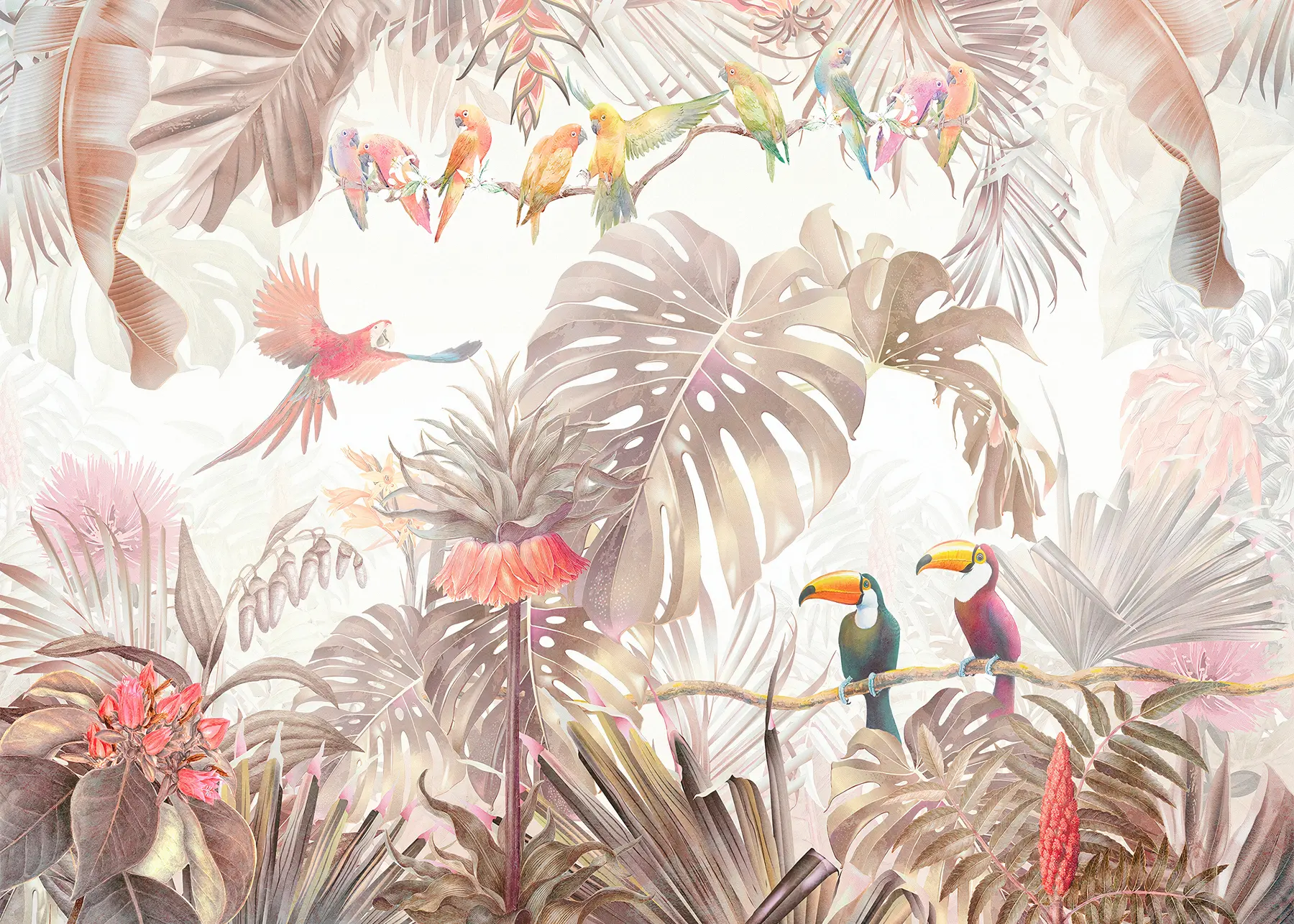 stenske poslikave Svetle ptice in papige v tropih u74490