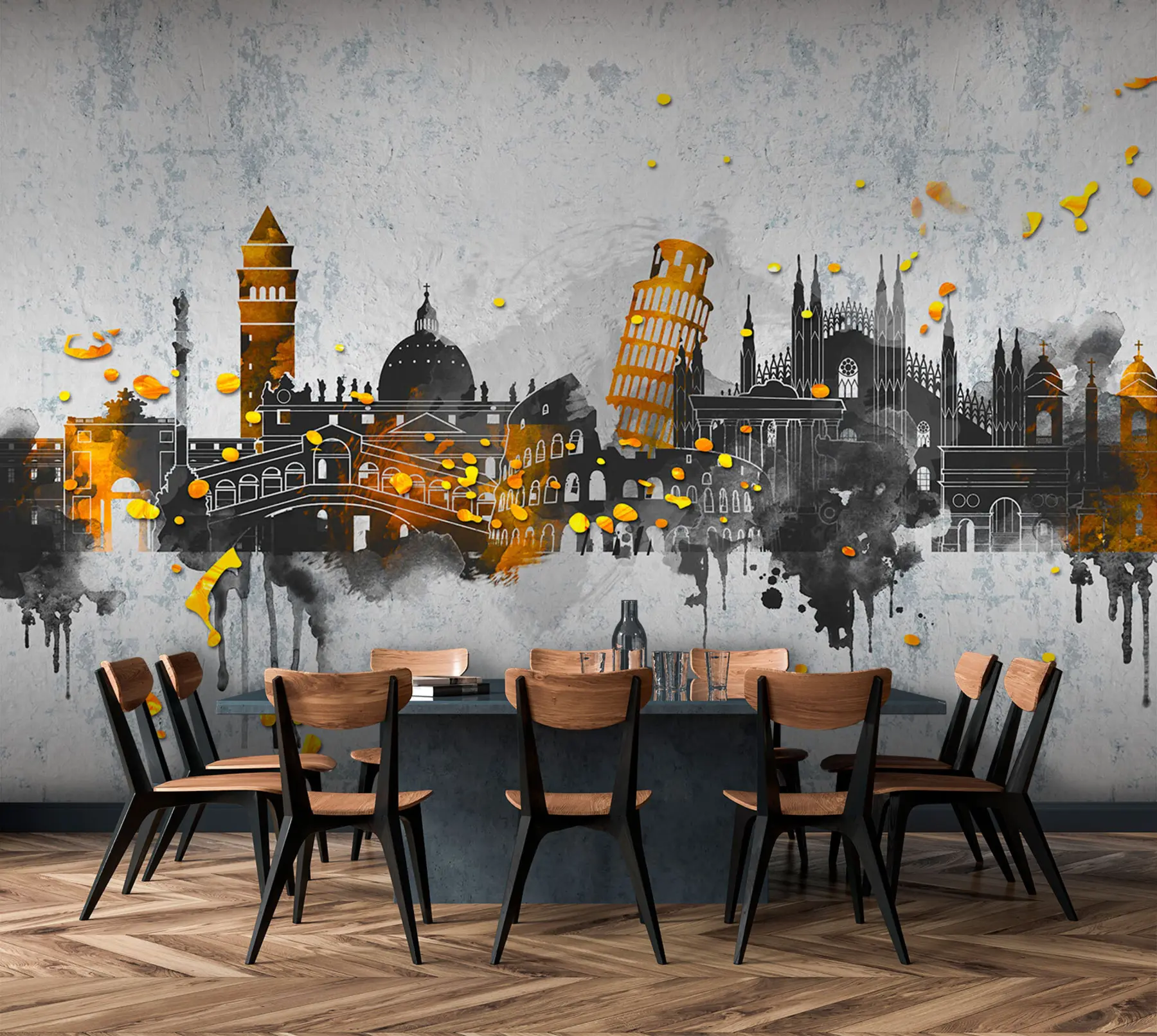 stenske poslikave Temne silhuete znamenitosti znanih mest u74881