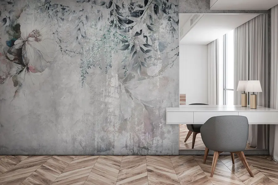 stenske poslikave Grunge slog z vejami in belimi popki u74746