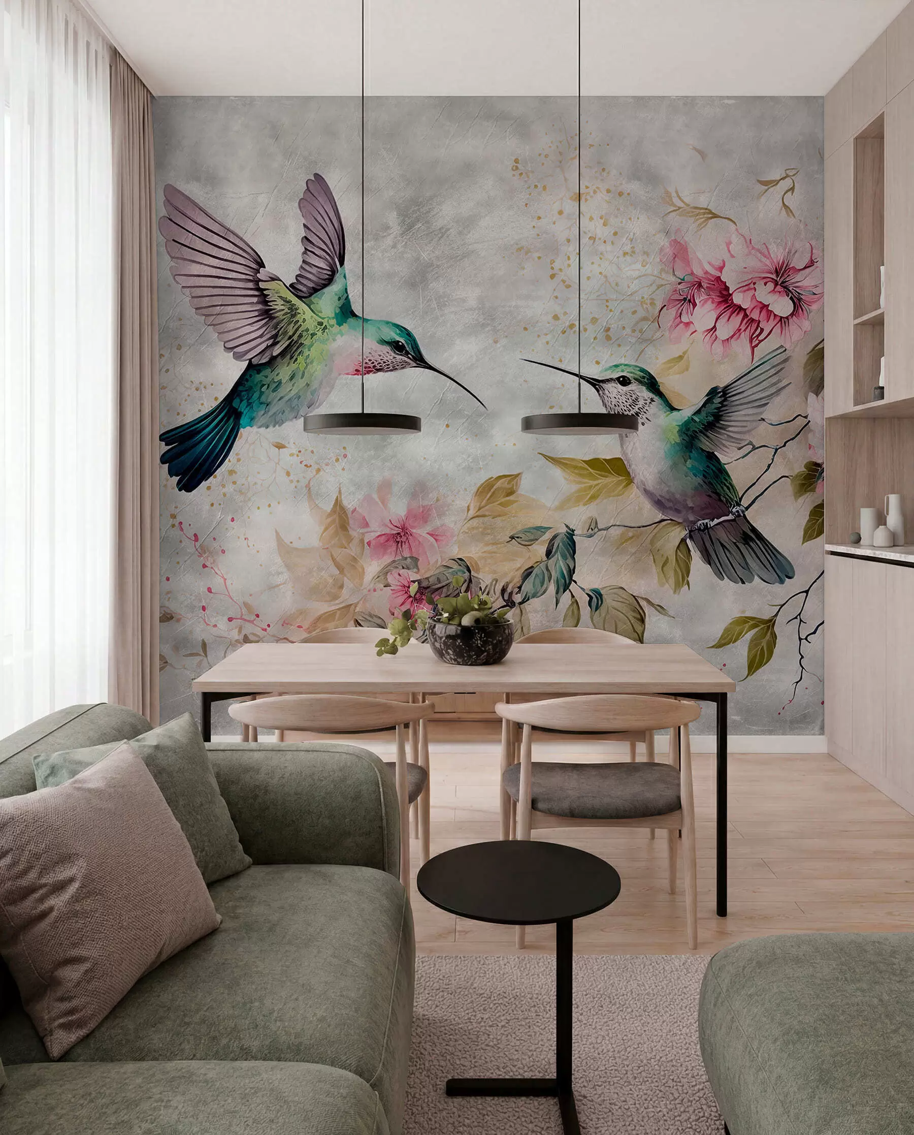 stenske poslikave Akvarelni kolibri na veji u93994