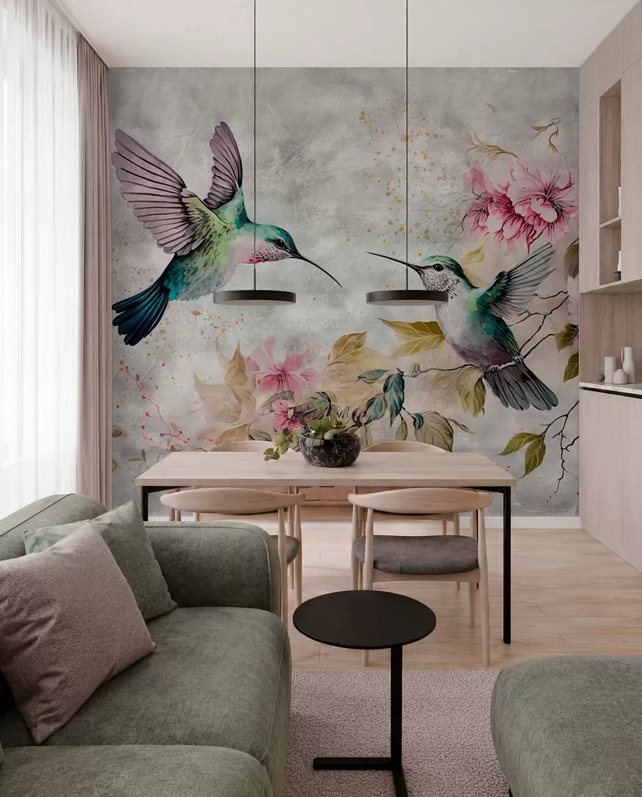 stenske poslikave Akvarelni kolibri na veji u93994