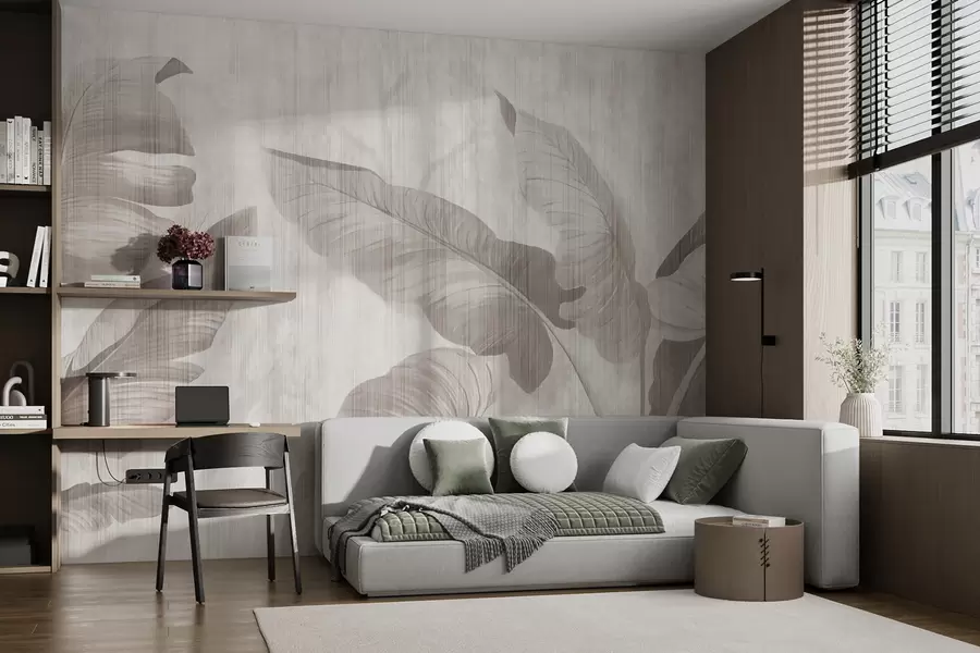 stenske poslikave Tropski listi v slogu grunge u00299