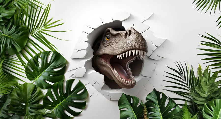 stenske poslikave 3D dinozaver in listi u94772