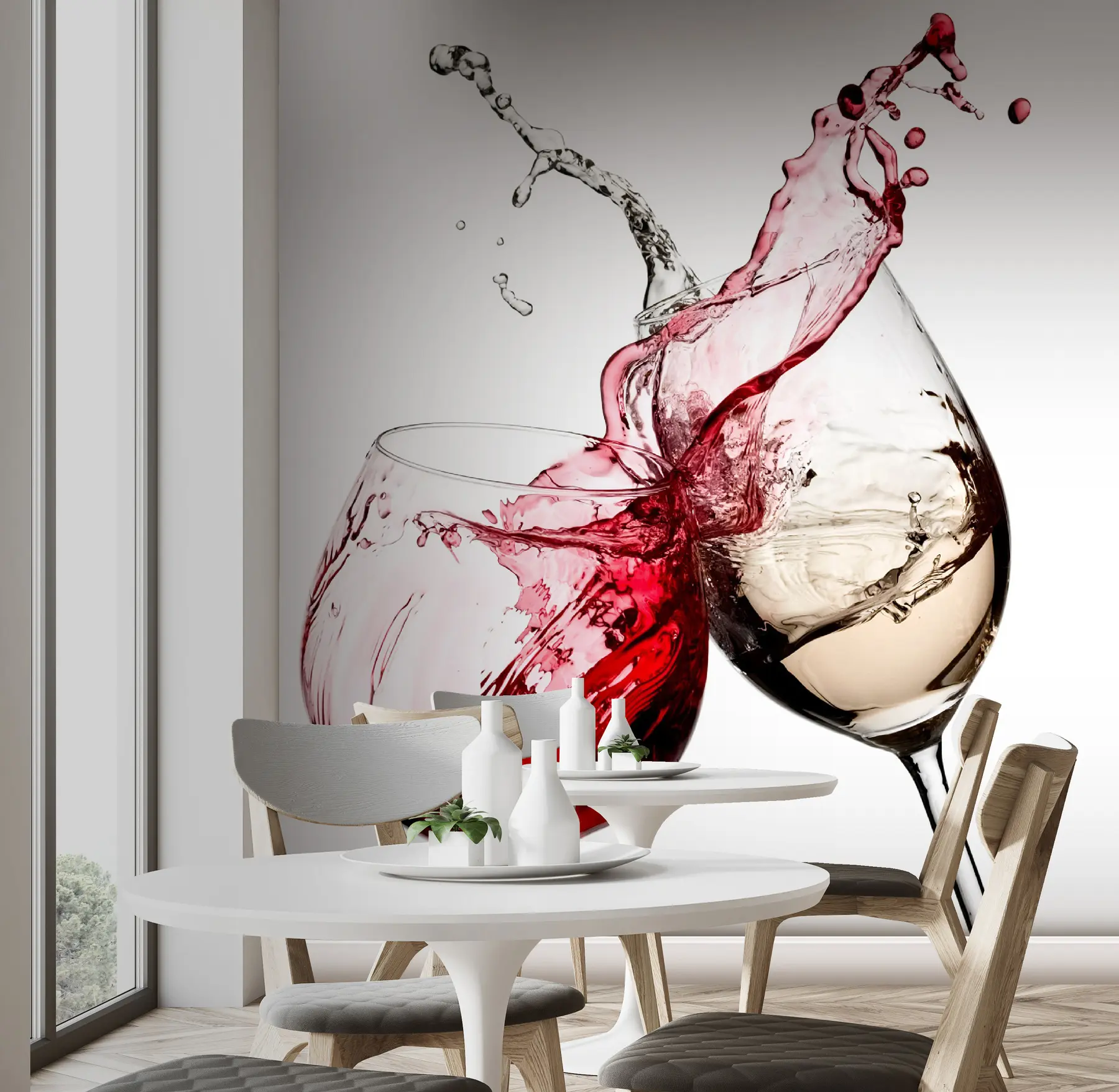 stenske poslikave Belo in rdeče vino v kozarcih u75563