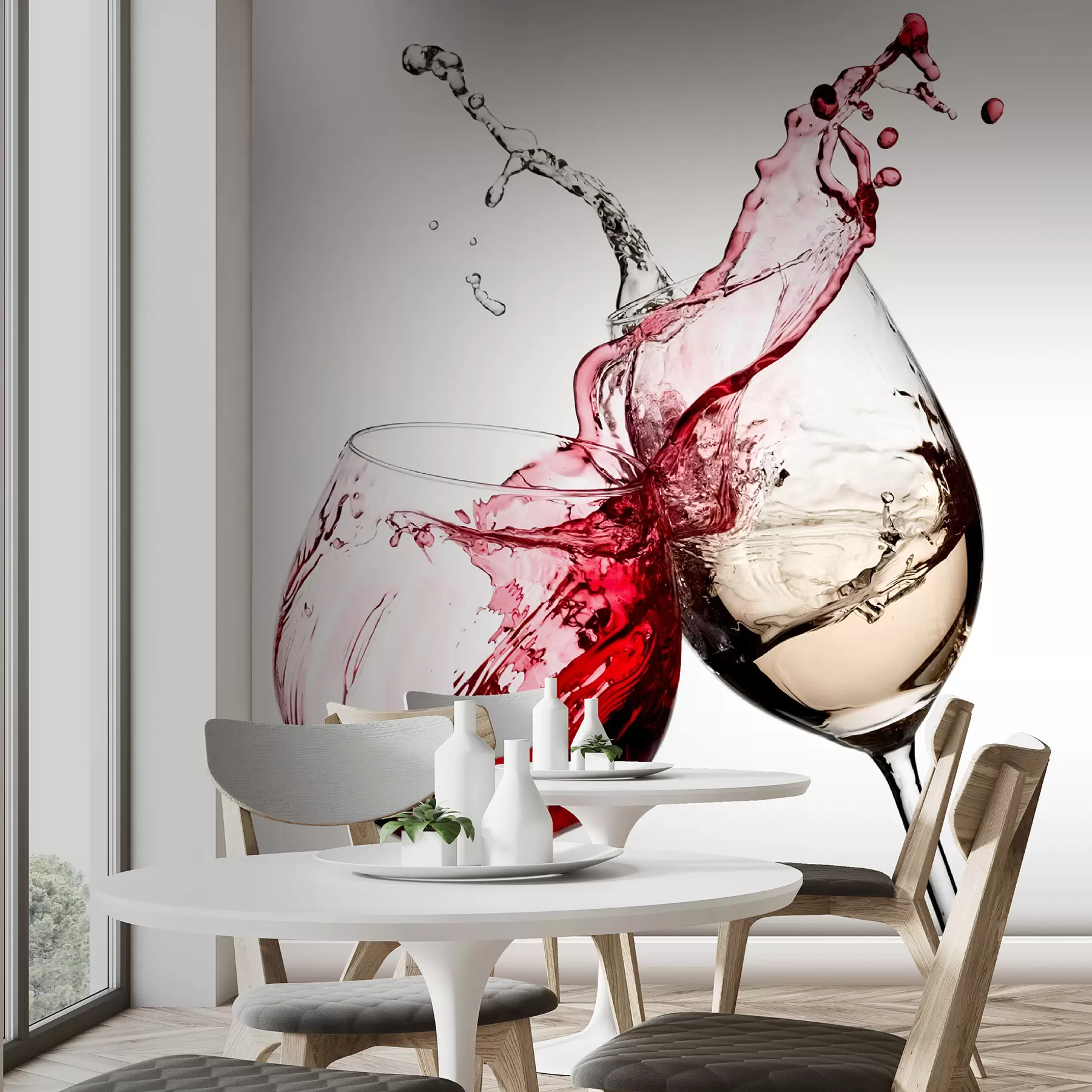 stenske poslikave Belo in rdeče vino v kozarcih u75563