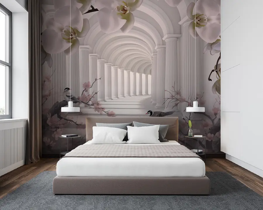 stenske poslikave Lep predor s pticami in orhidejami u94513