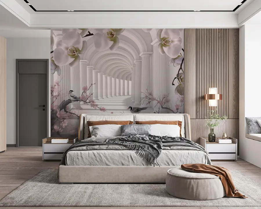 stenske poslikave Lep predor s pticami in orhidejami u94513