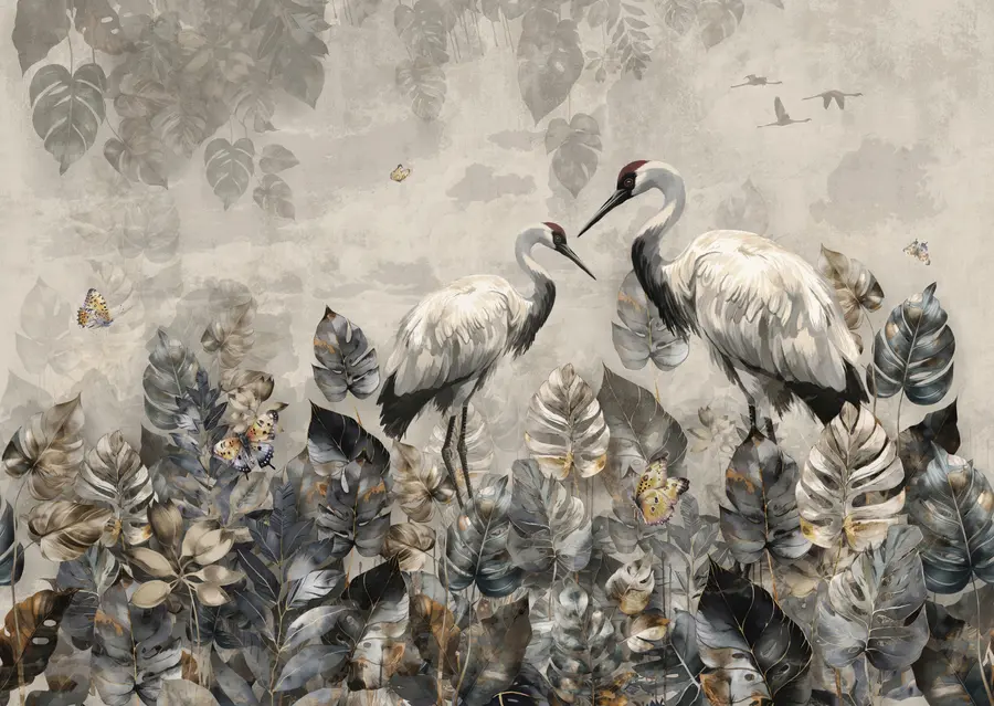 stenske poslikave Dva žerjava na grunge teksturi u94625