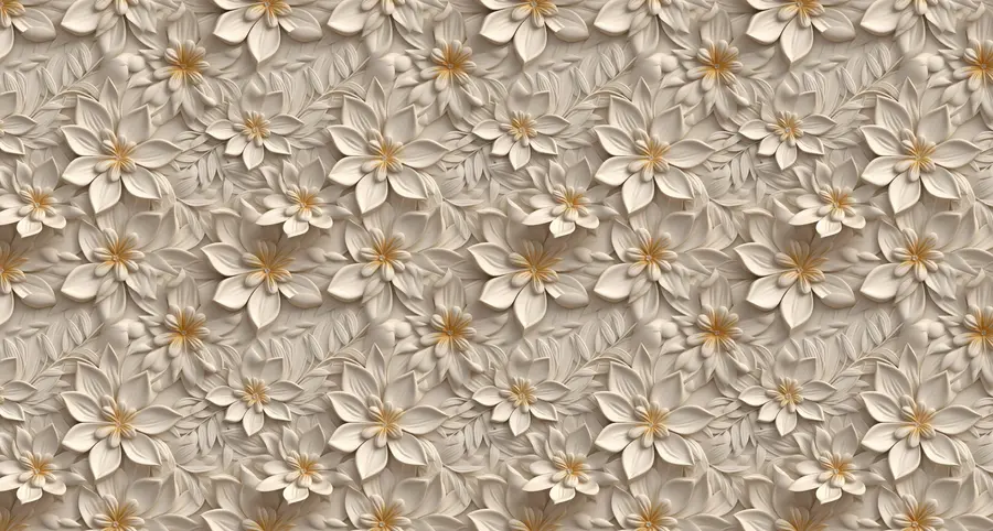 stenske poslikave Razpršene bele rože s 3D učinkom u95251