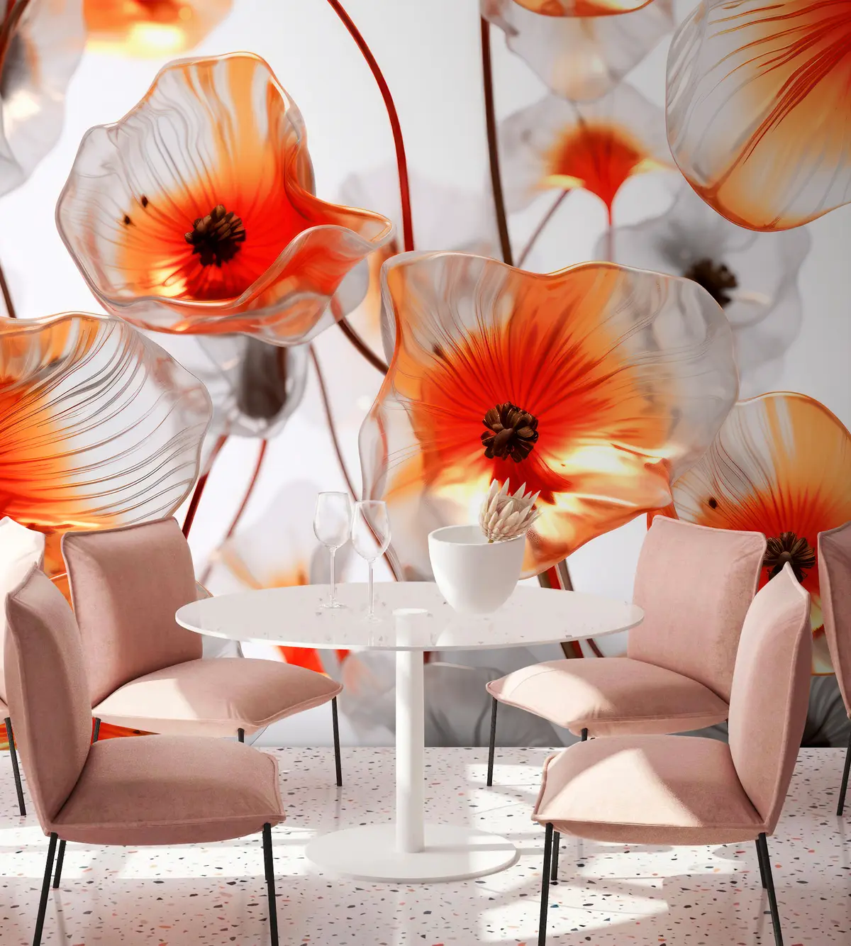 stenske poslikave Stekleno rdeče 3D cvetje u95590