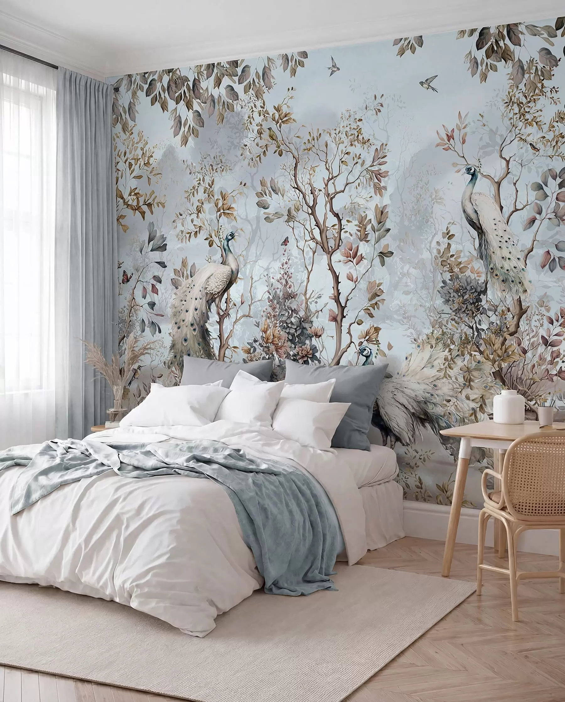 stenske poslikave Chinoiserie Rastline in pavi v kitajskem slogu u94849