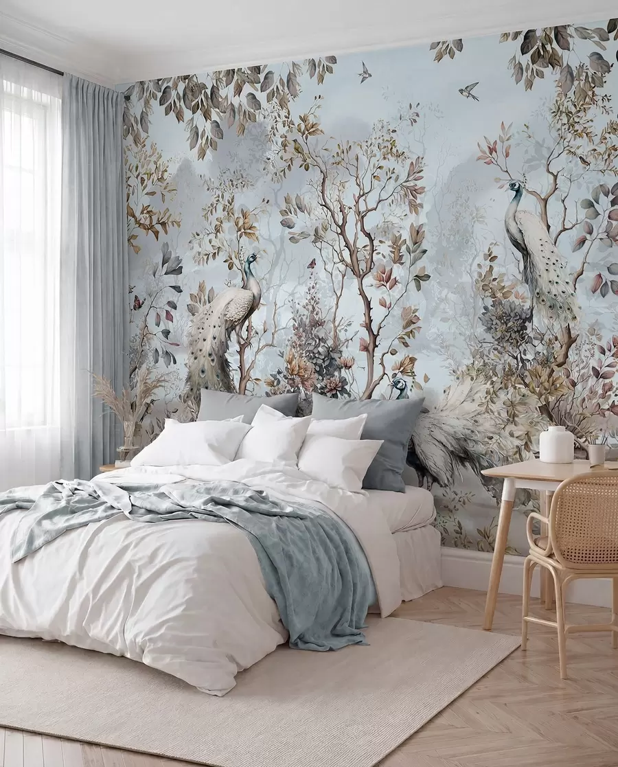 stenske poslikave Chinoiserie Rastline in pavi v kitajskem slogu u94849
