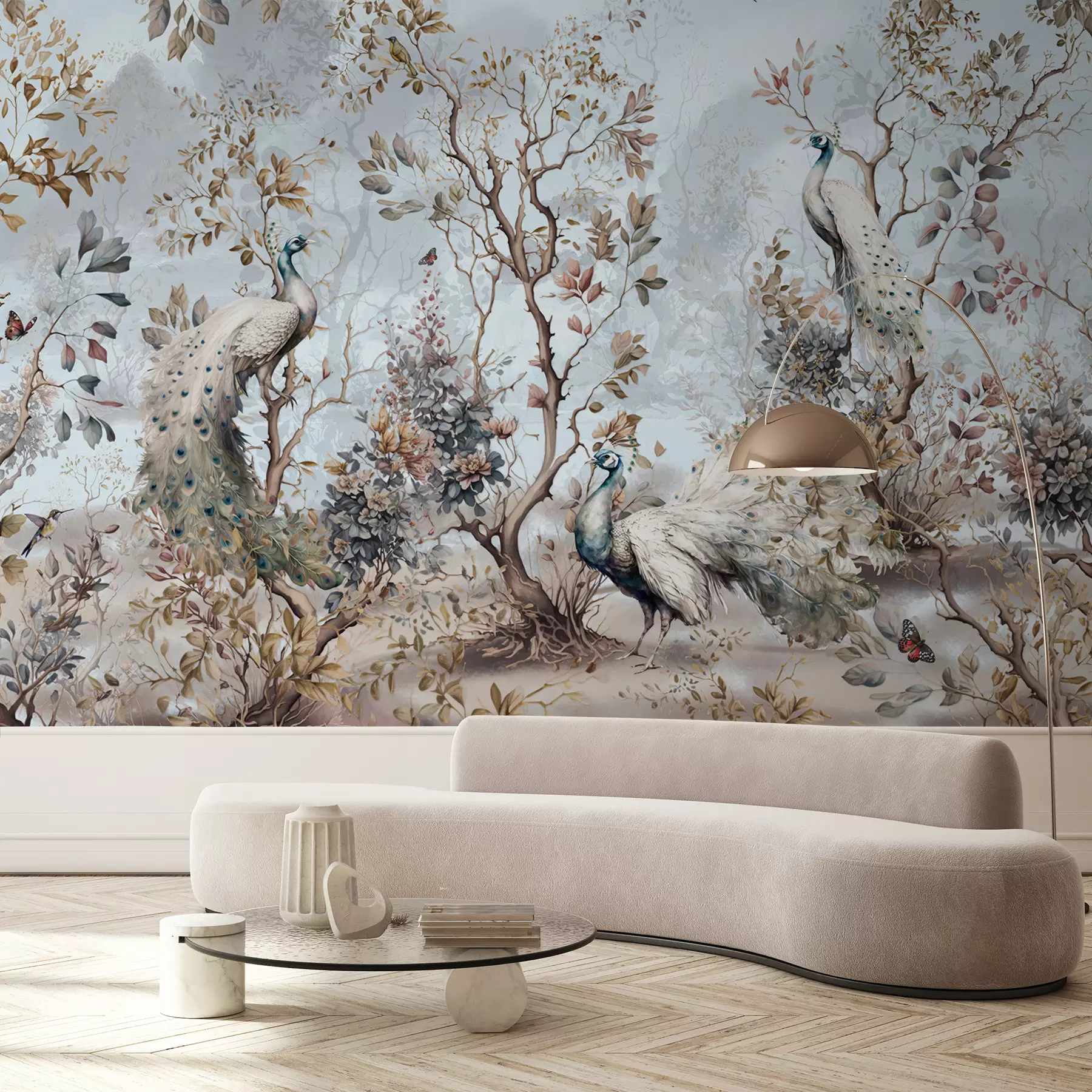stenske poslikave Chinoiserie Rastline in pavi v kitajskem slogu u94849