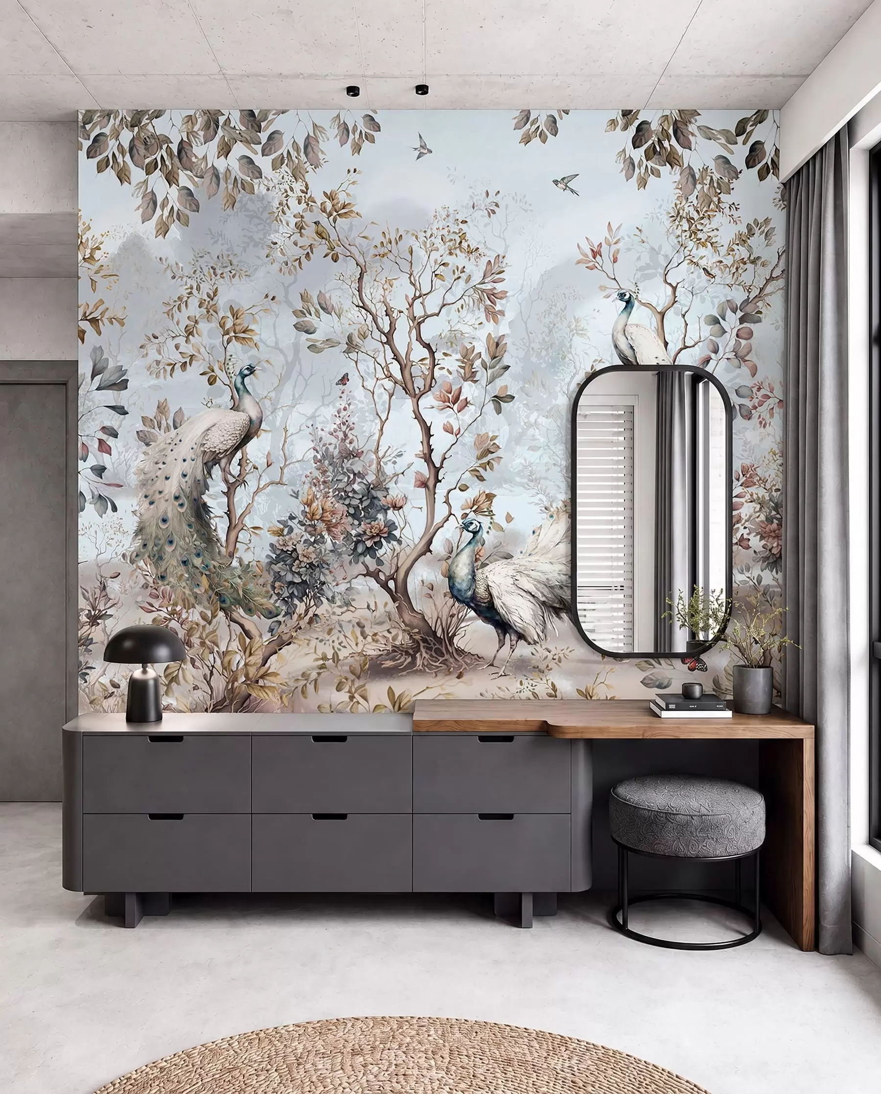 stenske poslikave Chinoiserie Rastline in pavi v kitajskem slogu u94849