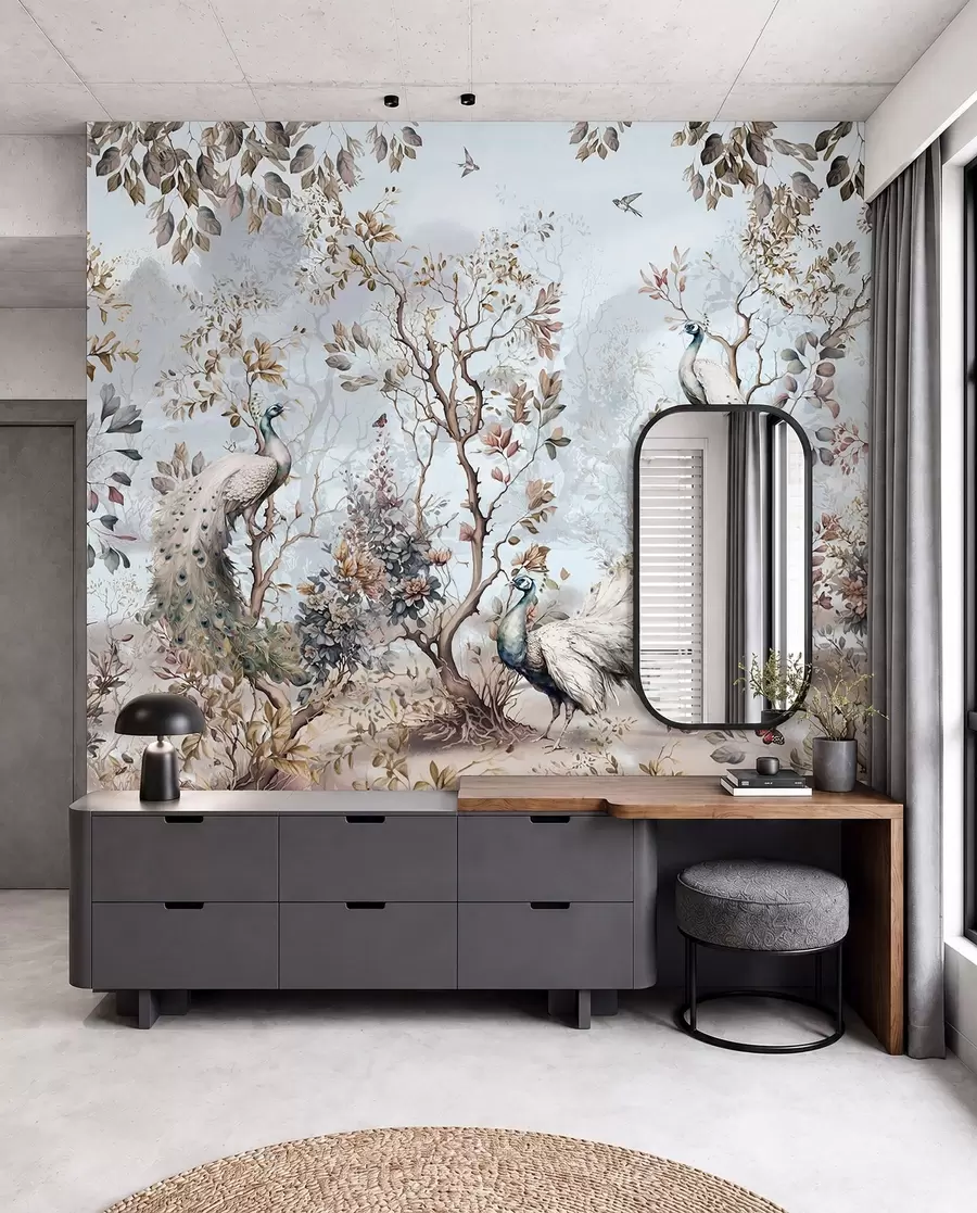 stenske poslikave Chinoiserie Rastline in pavi v kitajskem slogu u94849