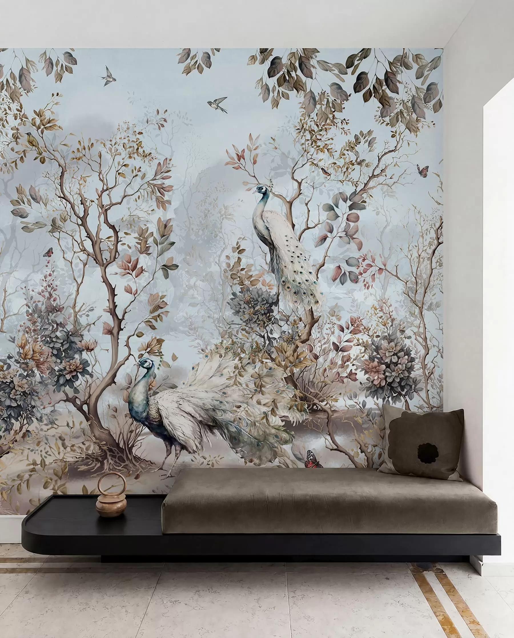 stenske poslikave Chinoiserie Rastline in pavi v kitajskem slogu u94849