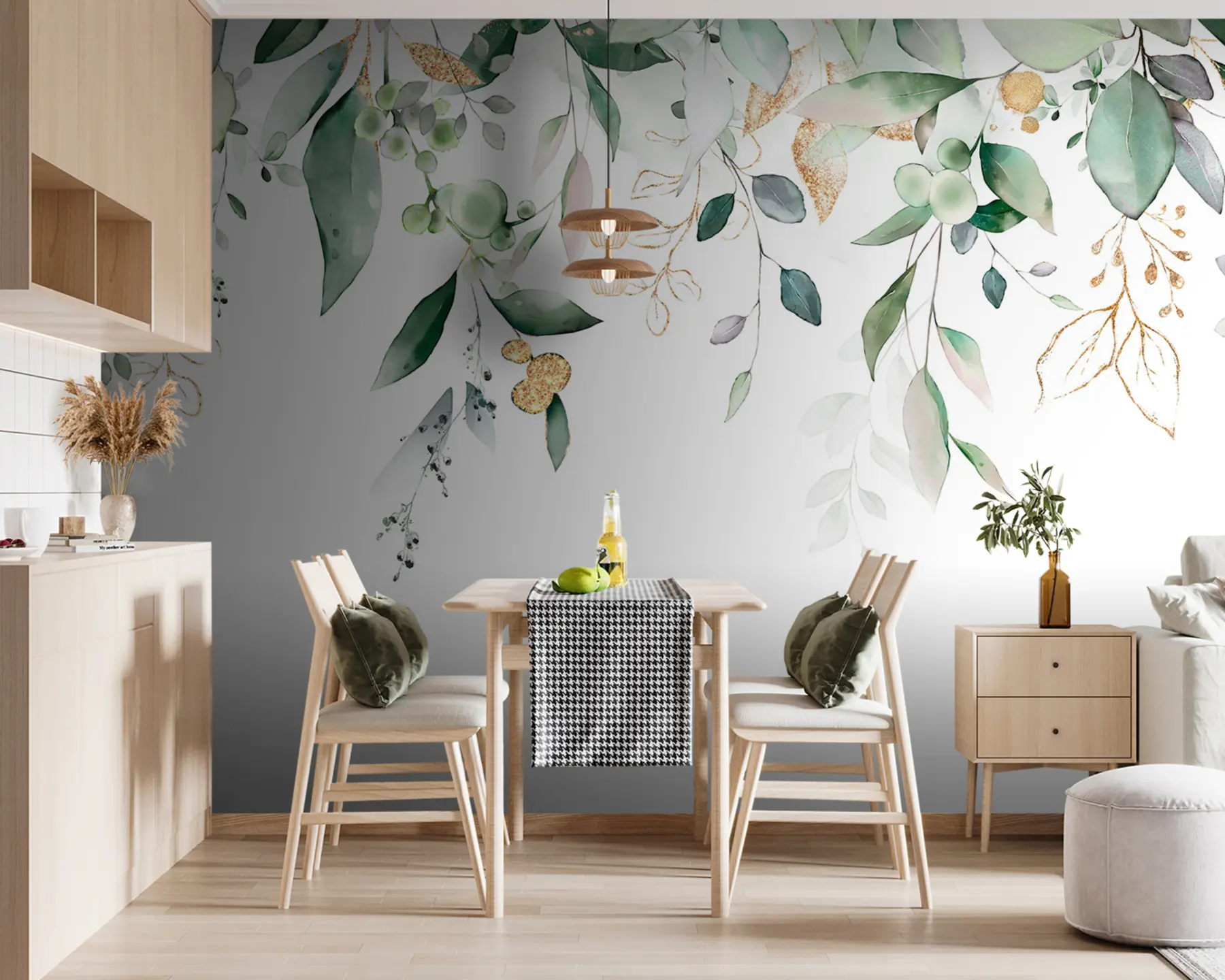 stenske poslikave Viseči evkaliptusovi listi na belem ozadju u95506