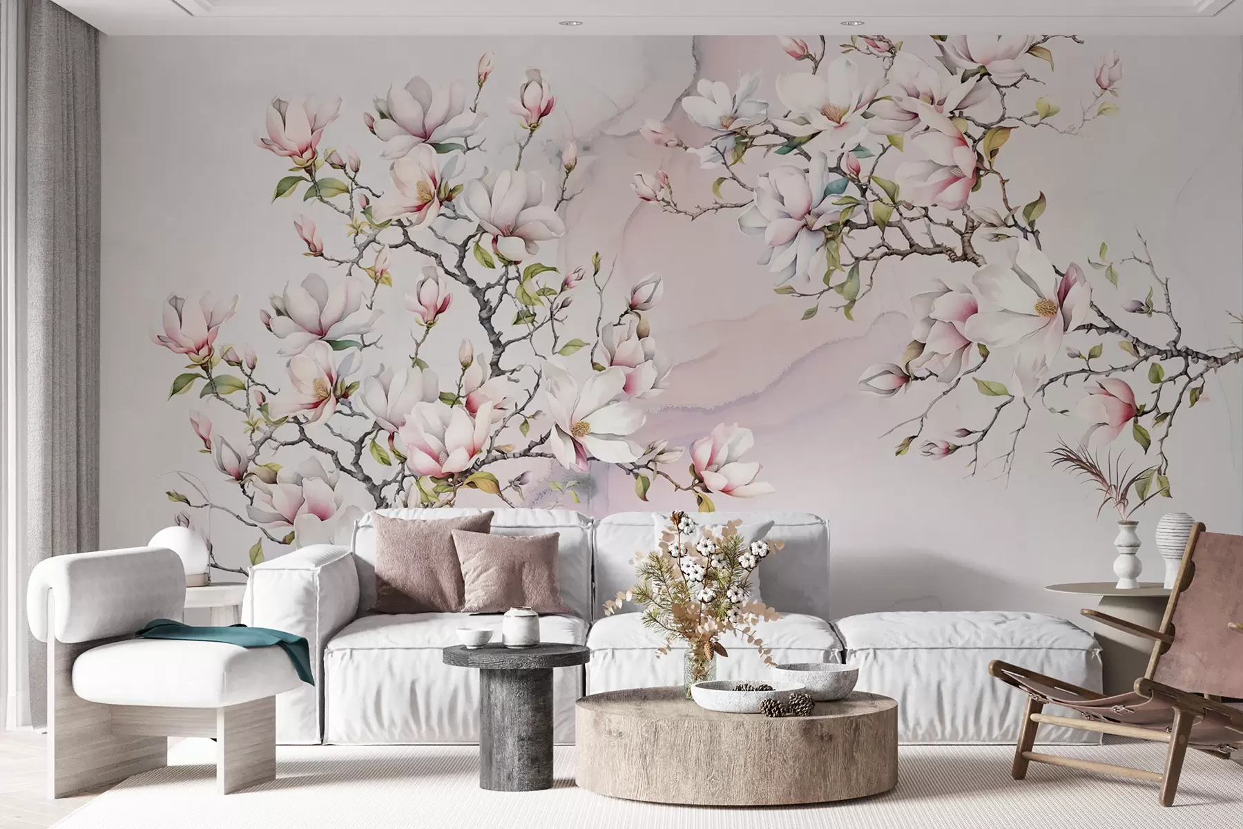 stenske poslikave Cvetoča drevesa magnolije na marmornatem ozadju u96114