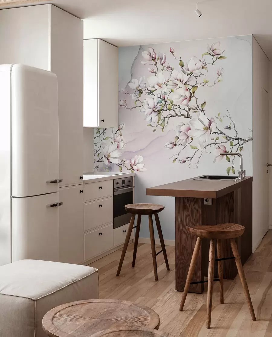 stenske poslikave Cvetoča drevesa magnolije na marmornatem ozadju u96114