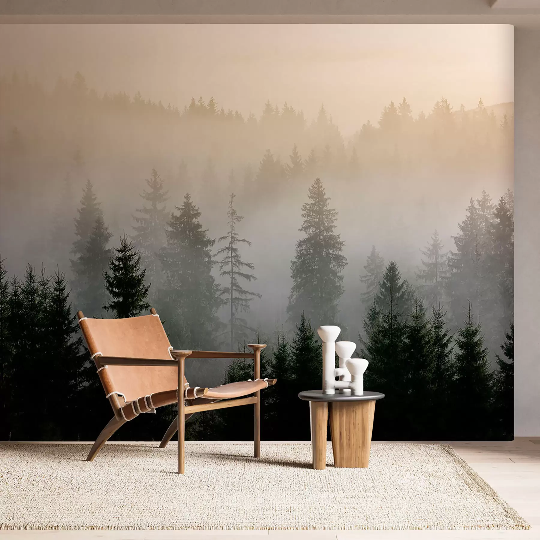 stenske poslikave Temna silhueta smreke, obdana z meglo u96999