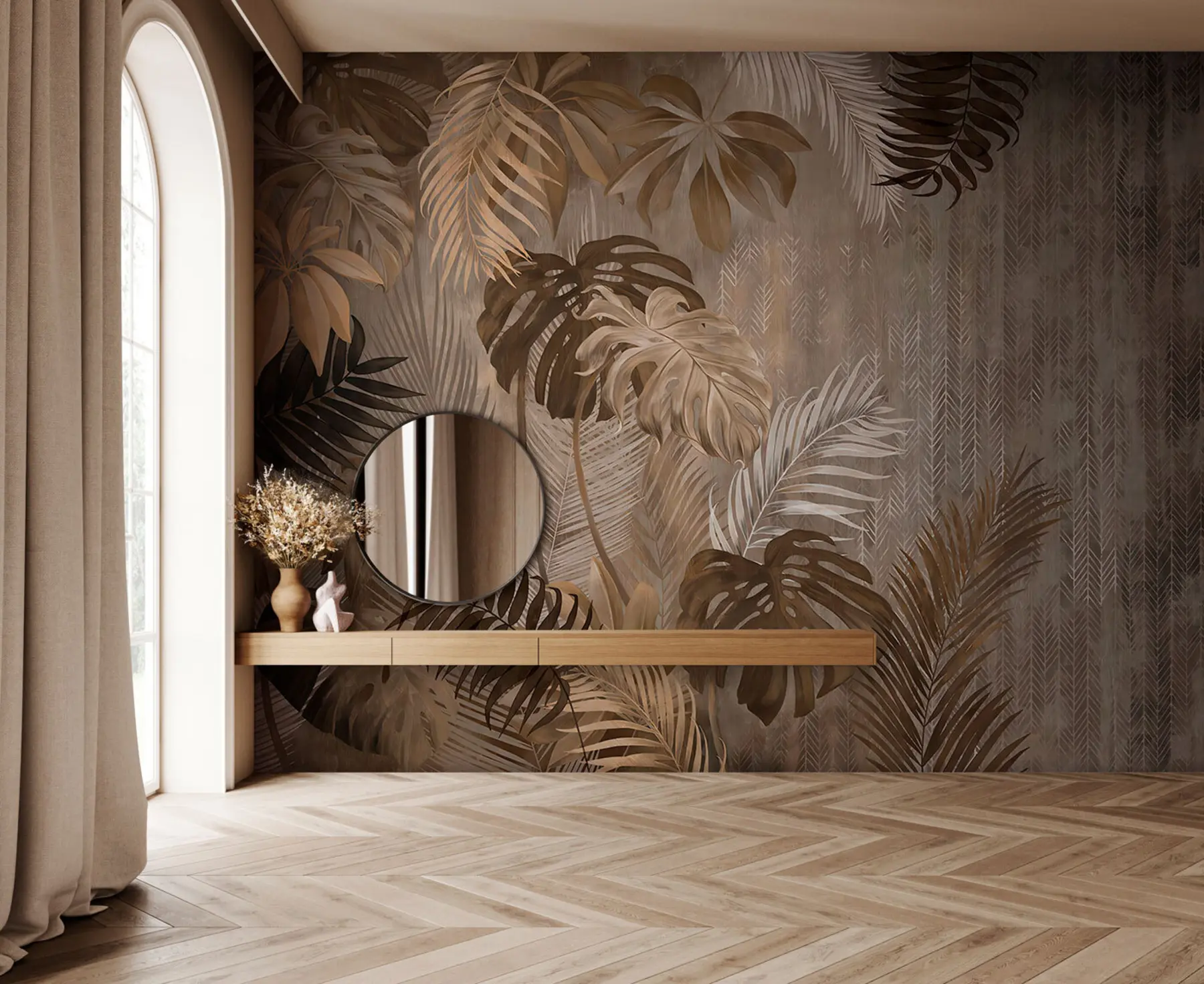 stenske poslikave Tropski listi v slogu grunge u97012