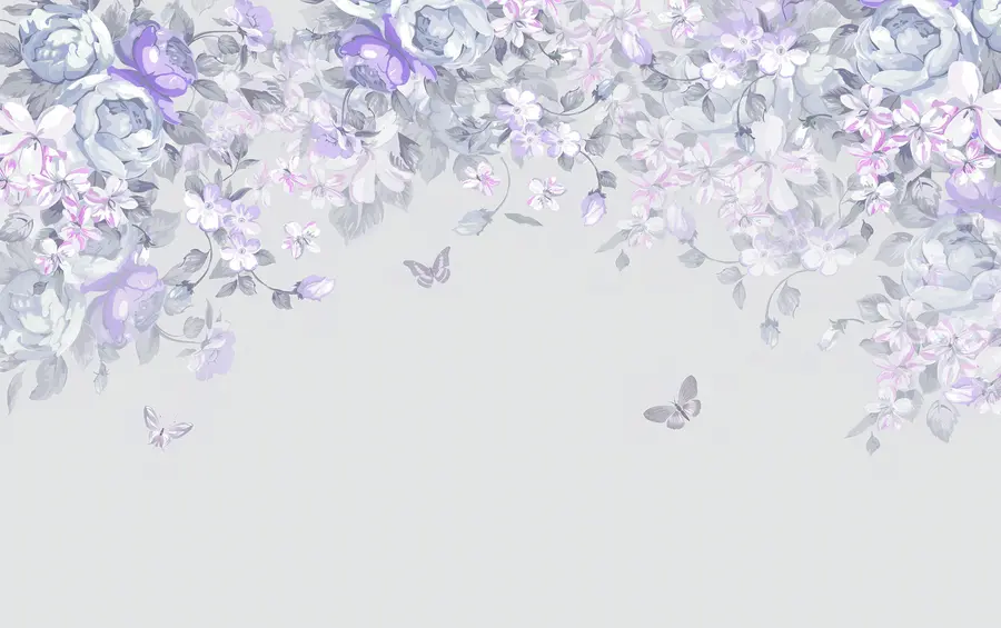 stenske poslikave Vrt lila s cvetjem in metulji u94295v3