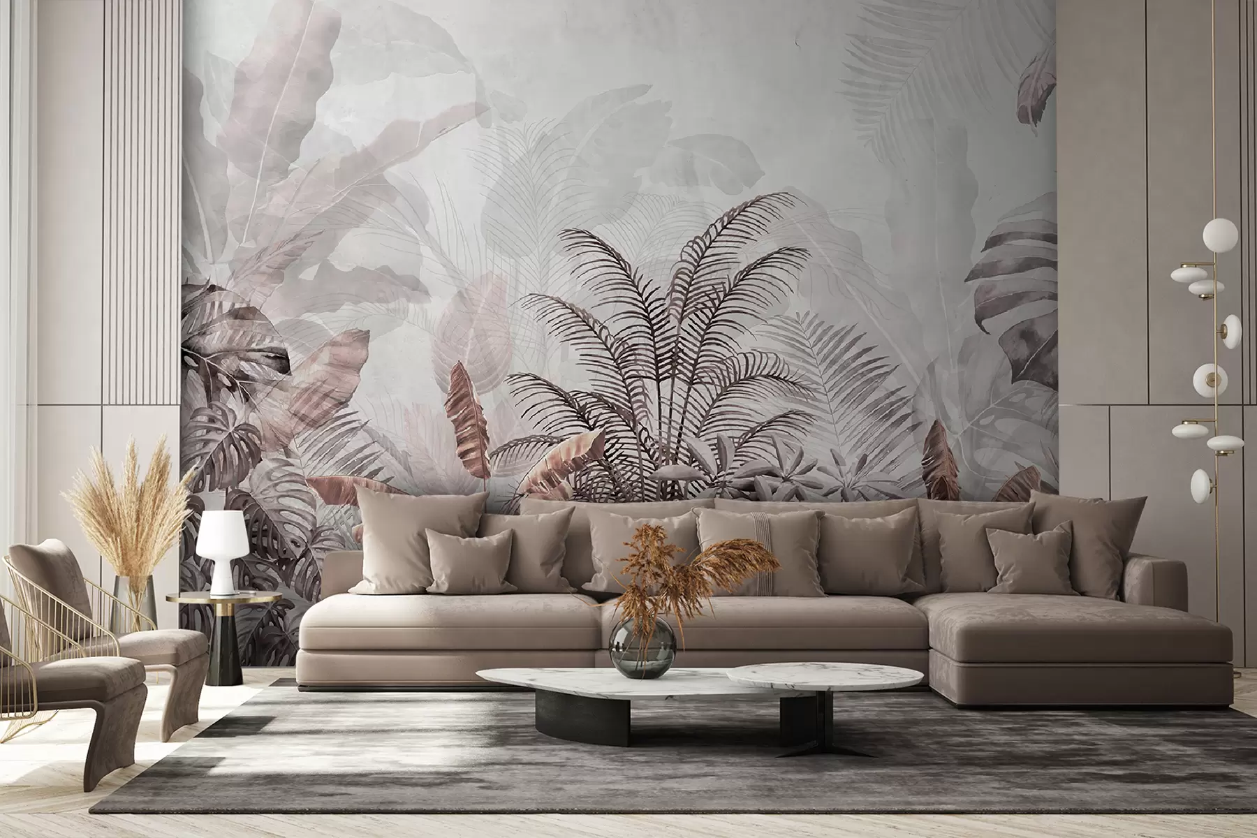 stenske poslikave Palme v sivi barvi v sivo-rjavih barvah u71284v2