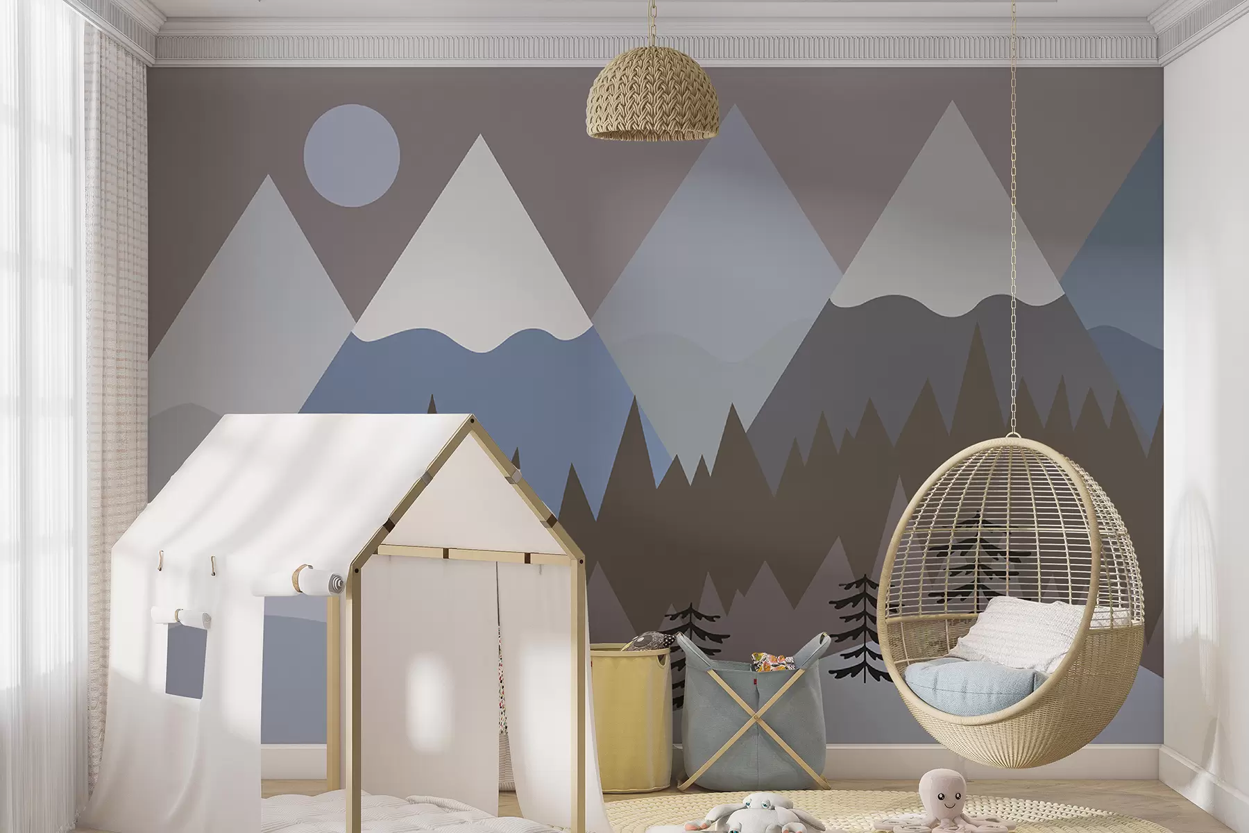 stenske poslikave Gozdna gora v modrih barvah u93561v1