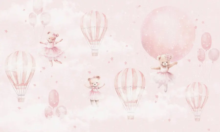 stenske poslikave Medvedki balerine in roza baloni u97954