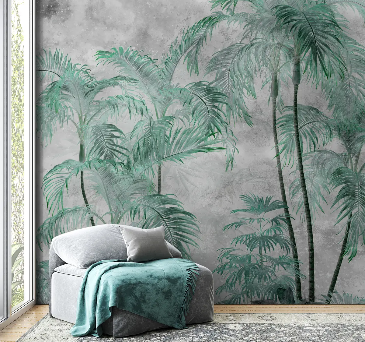 stenske poslikave Tropske palme na betonski steni u98586v1