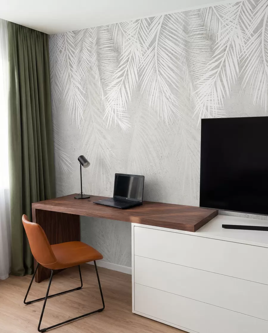 stenske poslikave Beli krhki palmovi listi s teksturo grunge u94286d1