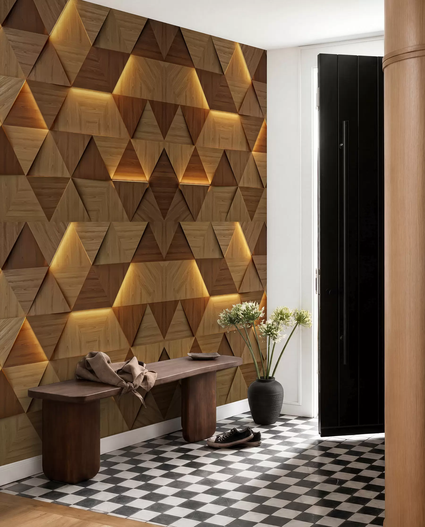 stenske poslikave Klasični leseni trikotniki s 3D osvetlitvijo u99280
