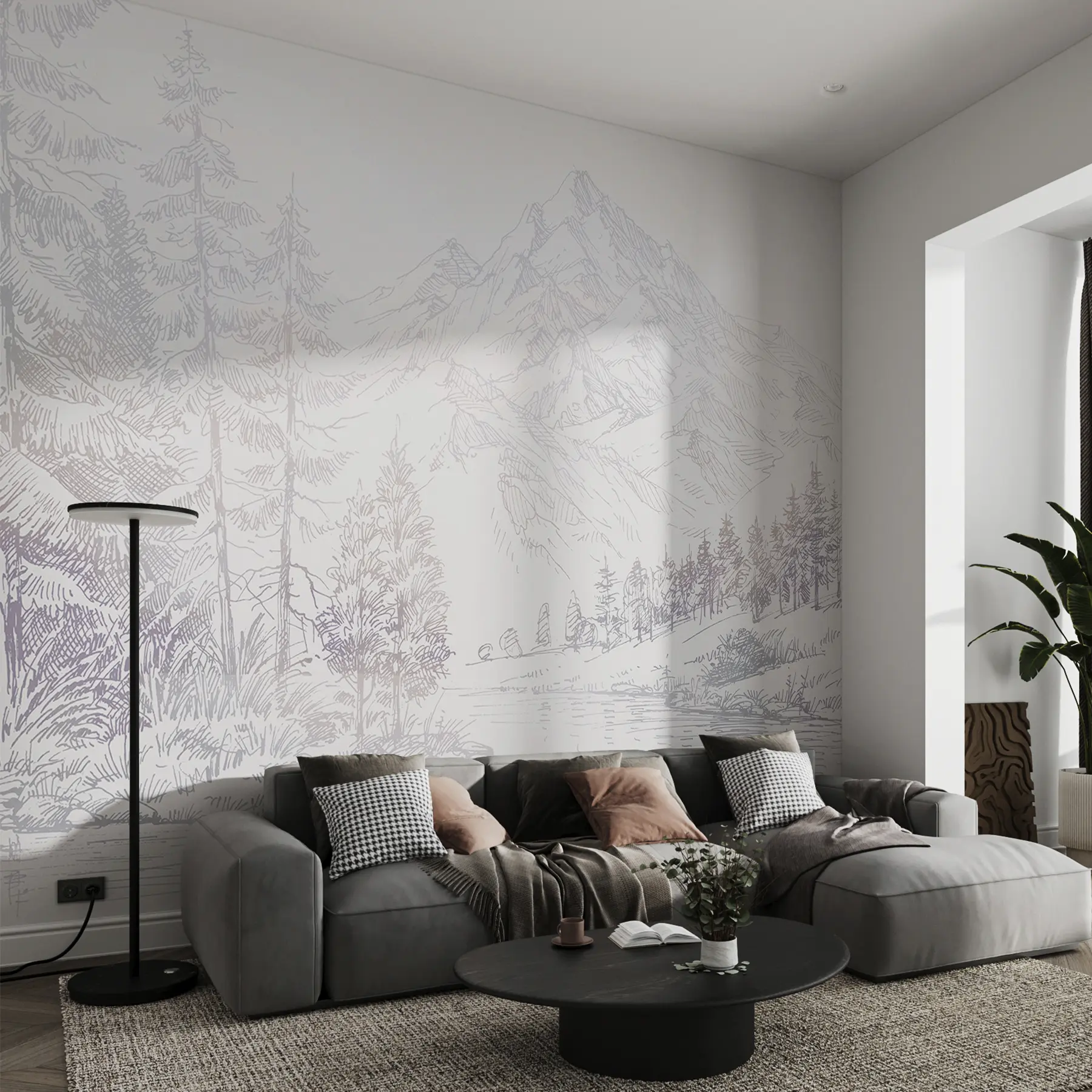 stenske poslikave Alpske gore pokrajina, minimalizem, vijolične barve u99569v1