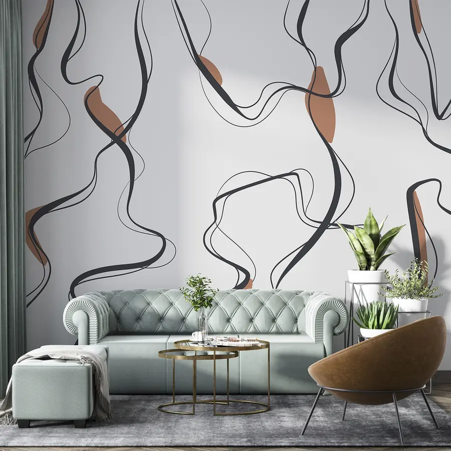 stenske poslikave Risba s tušem, abstraktni vzorec, geometrijske črte, siva in oranžna u99659v3