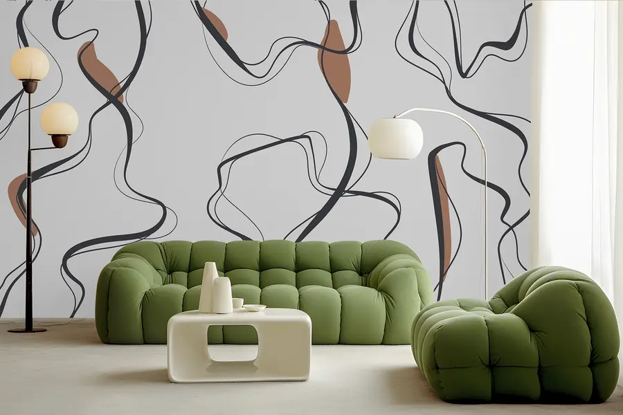 stenske poslikave Risba s tušem, abstraktni vzorec, geometrijske črte, siva in oranžna u99659v3