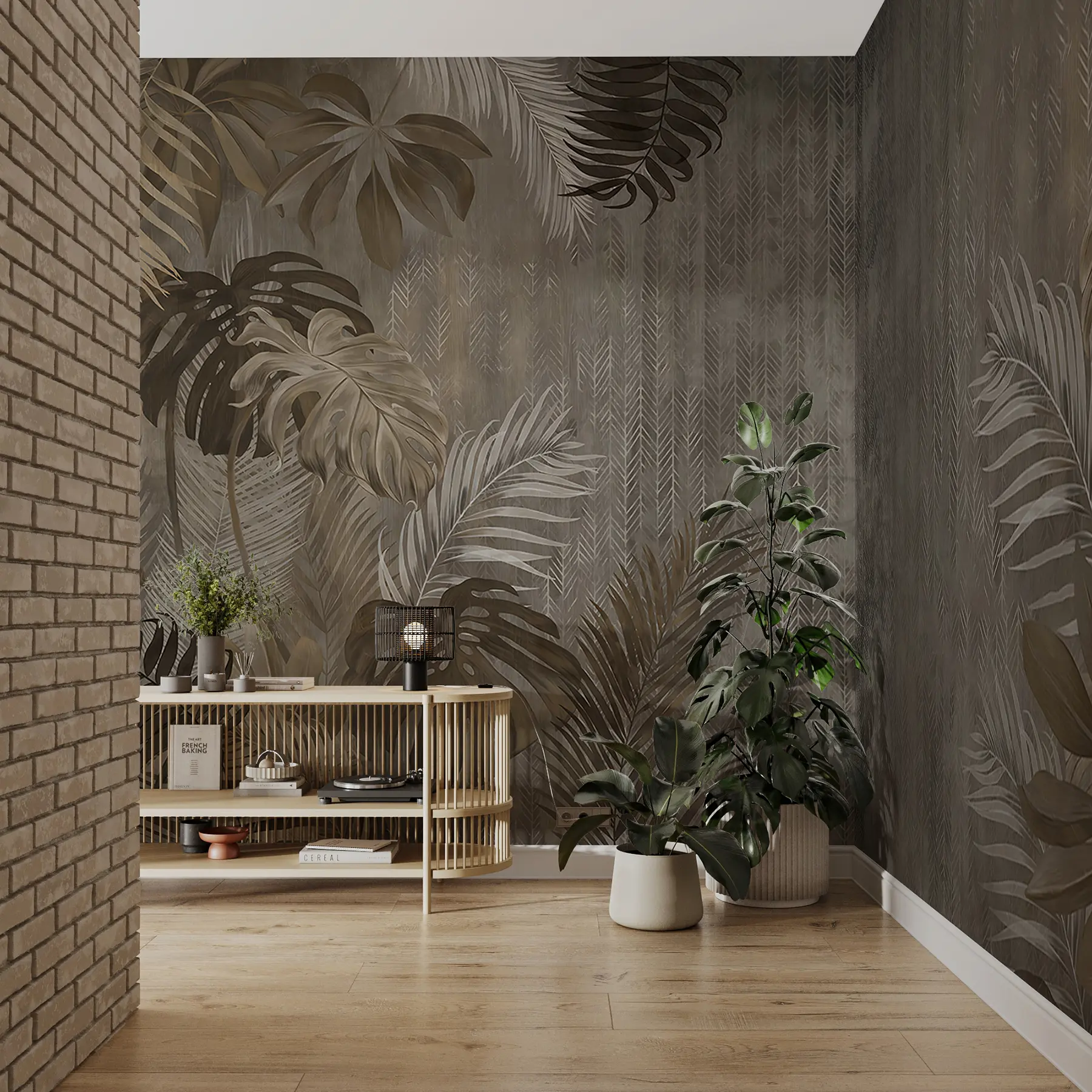 stenske poslikave Tropski listi v slogu grunge u97012d2