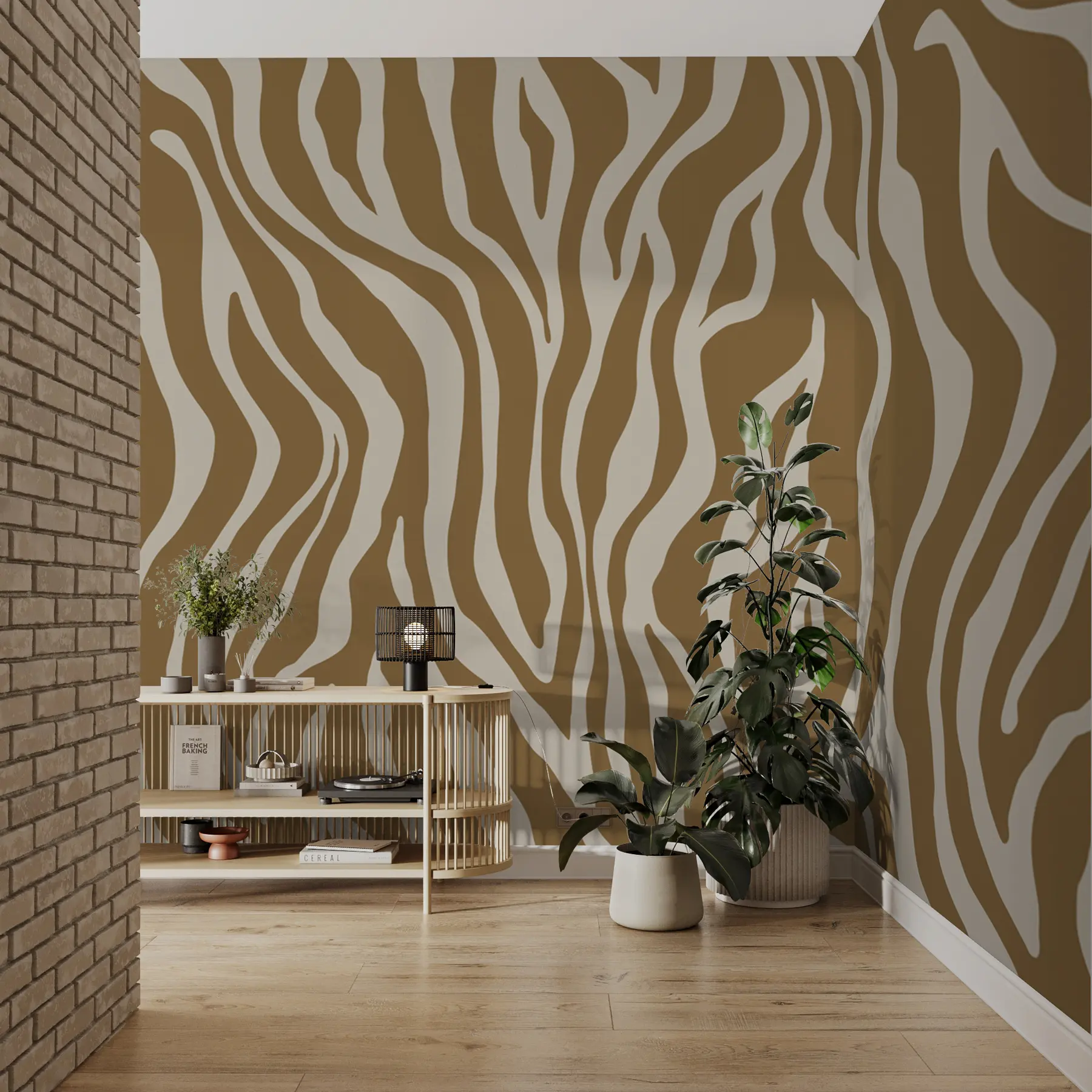 stenske poslikave Vektorski tisk kože zebre v rjavi in beli barvi u99173